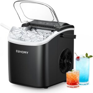 EUHOMY Countertop Ice Maker Machine with Handle, 26lbs in 24Hrs, 9 Ice Cubes Ready in 6 Mins, Auto-Cleaning Portable Ice Maker with Basket and Scoop, for Home/Kitchen/Camping/RV. (Black)