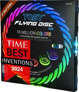 TOSY Flying Disc - 108 RGB Multicolor or 36 Monocolor LEDs, Super Bright, Smart Modes, Christmas Stocking Stuffers Gift, Camping Toy for Kid/Teen/Adult, Auto Light Up, Rechargeable, Waterproof, 175g