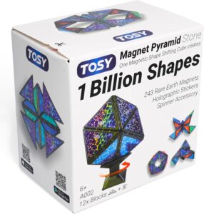 TOSY Magnet Pyramid Stone - 1 Cube Transforms into 1 Billion Shapes, 14 pcs (12 Puzzle pcs and 2 Spinners), 243 Rare Earth Magnets, Christmas Stocking Stuffers Gift for Kids, Creative Puzzle STEM Toy