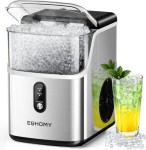 EUHOMY Nugget Ice Makers for Countertop with Ice Scoop & Basket, Self-Cleaning Sonic Pebble/Pellet Ice Maker Machine with 35lbs/24H Soft Ice for Home/Kitchen/Office, Stainless Steel, Silver